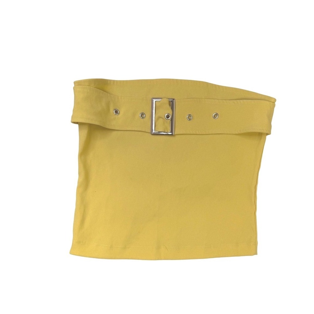 Zara Indie Sleaze Mustard Butter Yellow Belted Grommet Strapless Tube Top